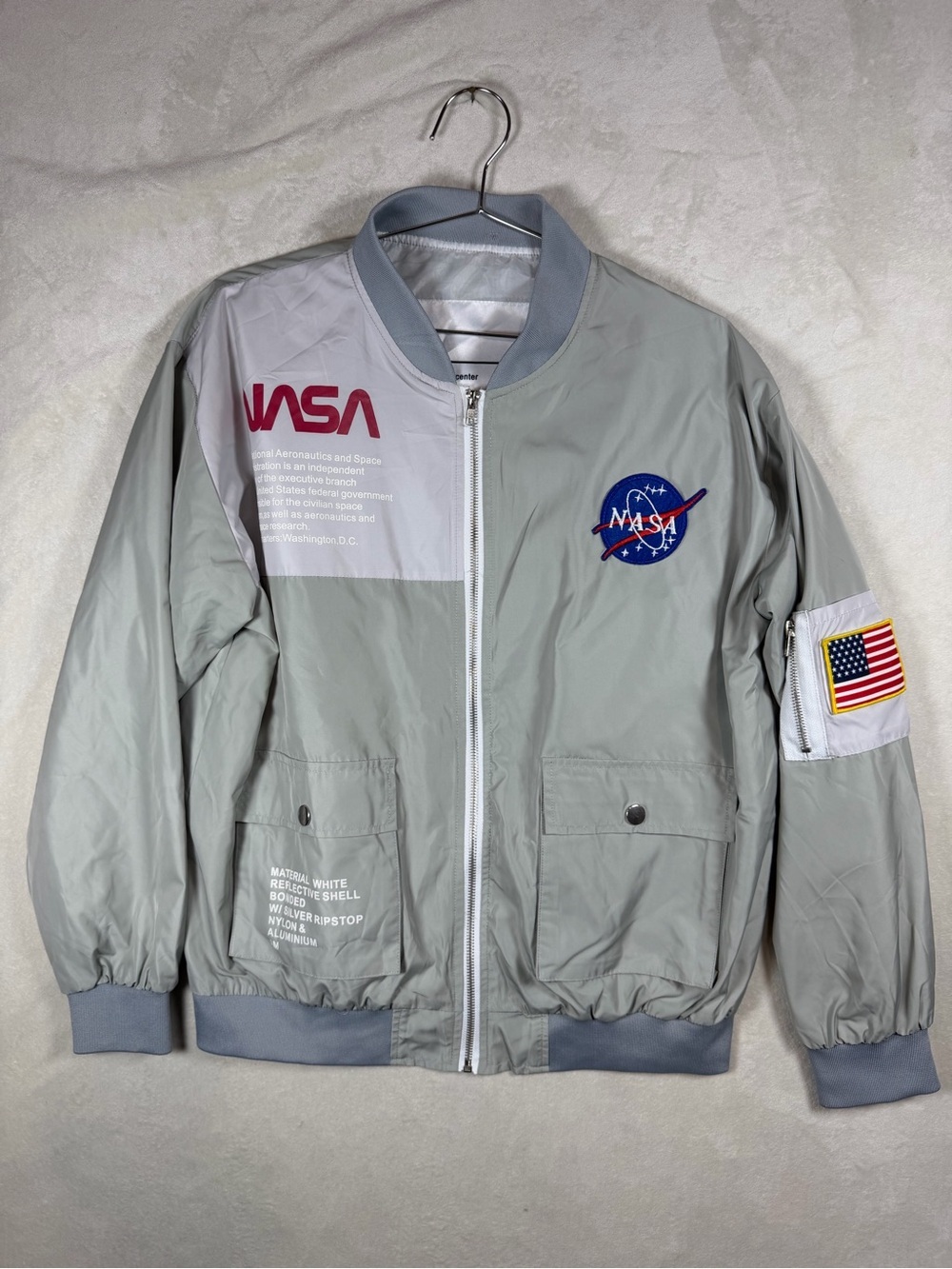 Genuine NASA MA-1 Bomber Flight Patch Light Gray Coat Jacket - Men